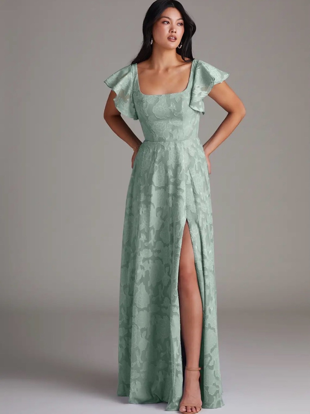 Azazie Bondi agave green bridesmaid dress